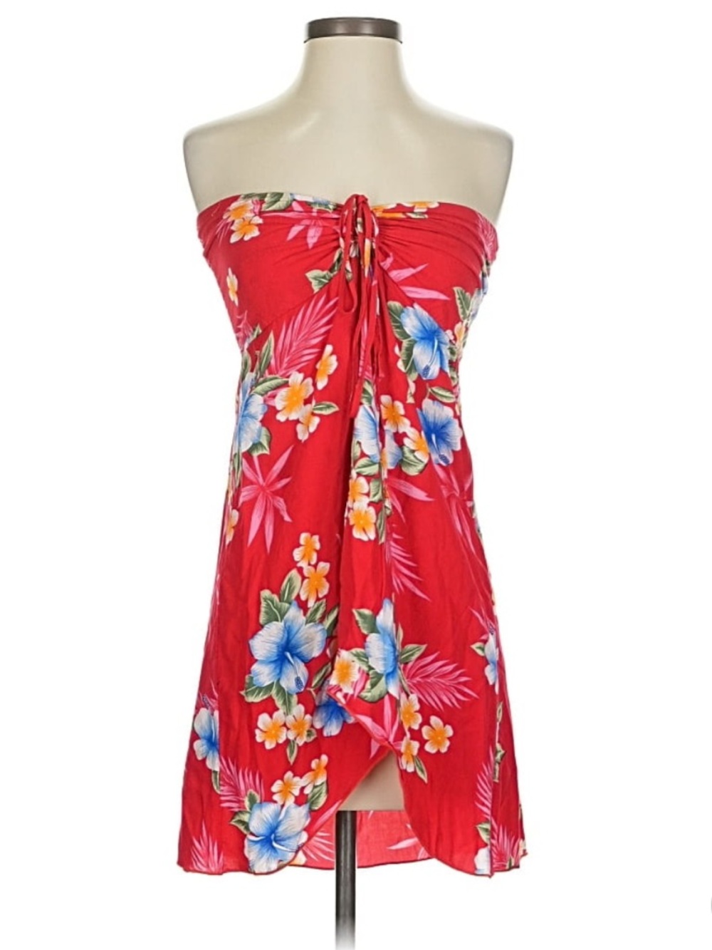 Red Floral Strapless Summer Dress
